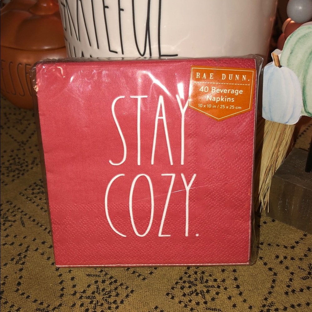 Rae Dunn STAY COZY Beverage Napkins 10” x 10”